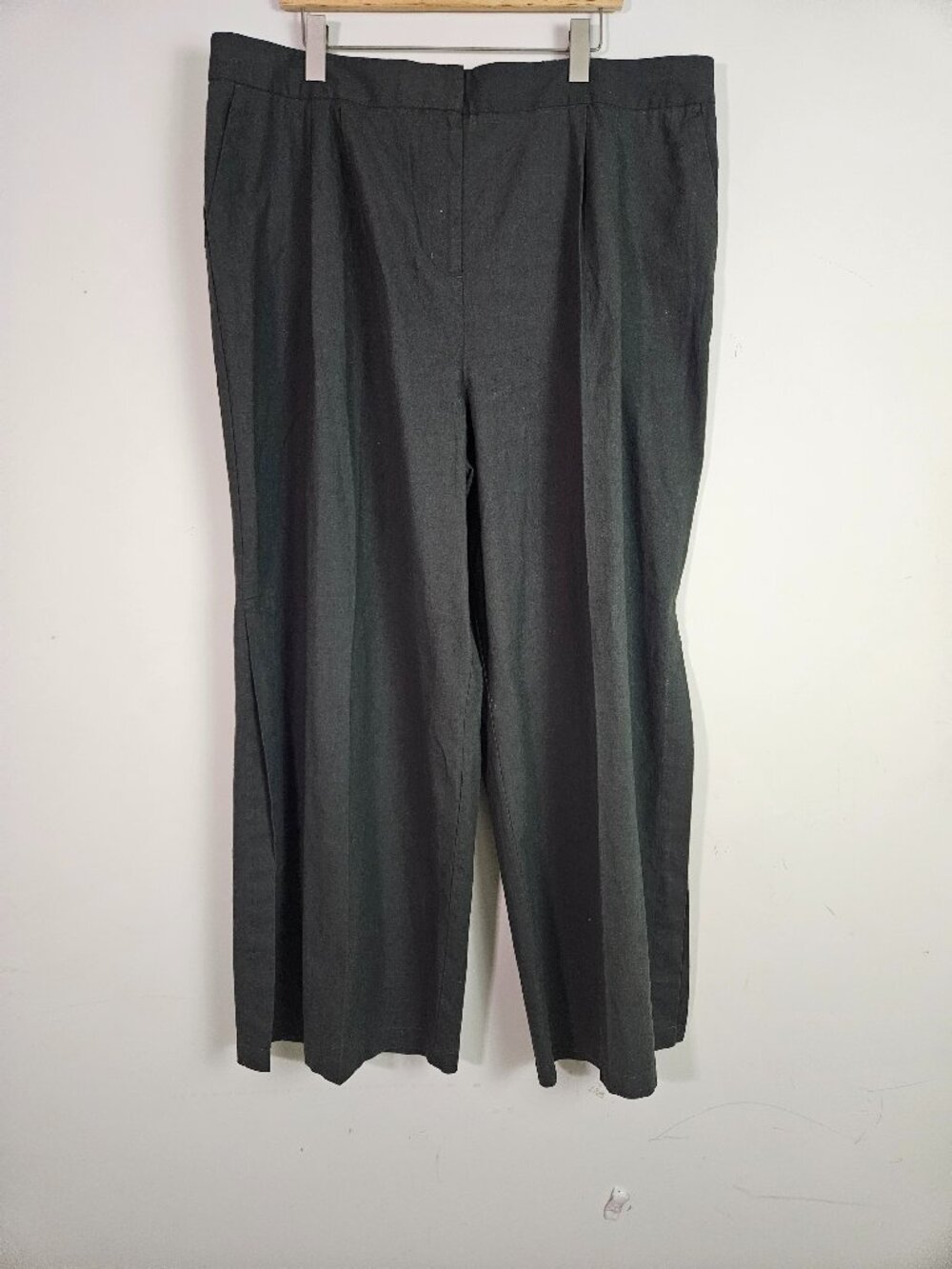 City Chic Women's Sicilian Split Hem Pants 22 Green Linen Business Casual Wide
